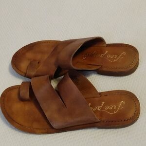 Free People Tan Leather Crossover Slide Sandals 6